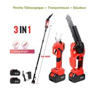Élagueuse 3 en 1 21V Brushless | Tronçonneuse 8""+Sécateur 40mm | Perche 2m | Compatible Makita | Écran Digital