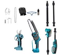 Élagueuse à batterie 4 en 1 et tronçonneuse compatible avec batterie Makita | Élagueur sans fil de 30 mm avec tige télescopique de 2 m et mini tronçonneuse de 20,3 cm, moteur sans balais