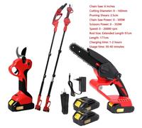 Élagueuse électrique multifonctionnelle - 3 en 1 - 3500 W - Moteur sans balais - Télémètre - Scie pour les branches hautes - 2 batteries - Modèle F