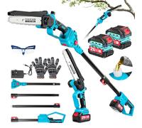 Élagueuse électrique sans fil 2 en 1 et mini tronçonneuse de 20,3 cm - Avec tige télescopique de 2 m - 3 longueurs réglables - 2 batteries de 4,0 Ah - Tête de scie rotative à 180° - Pour l'entretien