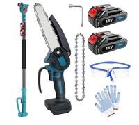 Élagueuse sans fil 2 en 1 avec 2 batteries de 3000 mAh, scie d'élagage télescopique 18 V, moteur sans balais 350 W, vitesse de chaîne de 6 m/s, barre réglable de 1,3 à 2,5 m, tête pivotante à 180°