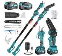 Élagueuse sans fil 4 en 1 compatible avec batterie Makita, mini tronçonneuse sans balais de 15,2 cm et batterie de sécateur électrique de 40 mm, 2 x 4,0 Ah, portée maximale jusqu'à 4 m pour coupe des