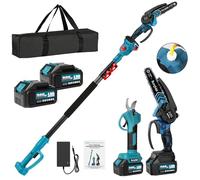 Élagueuse sans fil 4 en 1 compatible avec Makita 18 V, mini tronçonneuse sans balais de 15,2 cm et sécateur électrique de 25 mm, 2 batteries de 4,0 Ah et chargeur, perche télescopique jusqu'à 235,5 cm