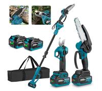 Elagueuse sur batterie 3 en 1 Elagueuse électrique télescopique sans balai Scie à élaguer Sécateur de jardin avec 2× batterie, longueur de tige 2m, élagueuse compacte pour élaguer les arbres