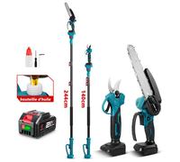 Élagueuse sur perche - ONEVAN - Elagueuse électrique télescopique 8"" 21V - Moteur sans balais - Batterie 21V 3000mAh - Guide 20cm