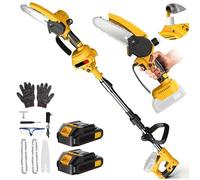 Élagueuse sur perche sans fil 6"" 21V 600W Tronçonneuse télescopique Scie d'Élagage 2-en-1 Avec manche extensible 2 batteries