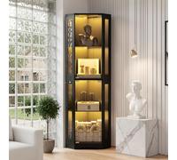 Elancee Vitrine d'angle en Verre avec Lumières LED, 165cm Armoire de Collection à 4 Couches pour Salon, Entrée, Chambre, Noir,165x 40 x 40 cm