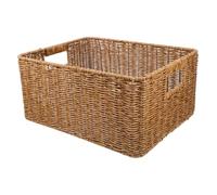 ELAYARD Panier de Rangement Finition Soignée en Fer et Pp Poignées Doubles Grosse Capacité Imitation Rotin Style Rustique Simple pour Organiser Jouets et Bureau