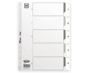 Elba 03485 Lot de 10 jeux d'intercalaires numériques 1-5 en plastique Blanc A4