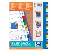 Elba 100204822 Lot de 25 paquets de 31 intercalaires en plastique de 1 à 31 Multicolore Format A4 XL