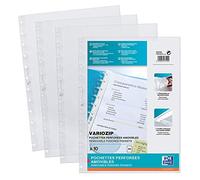 Oxford Pochettes perforées Variozip A4 polypro lisse 7/100ème incolore – Sachet de 10