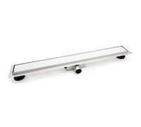 Elbe Caniveau de douche en acier inoxydable Rigole de douche Rectangulaire Drain de douche 70 cm Modèle en verre blanc RN-K070F