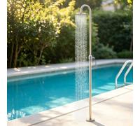 Elbe Douche extérieure en acier inoxydable 304 avec pommeau de douche à effet pluie rond, mitigeur monocommande et tube à col de cygne courbé, convient comme douche extérieure autoportante pour la