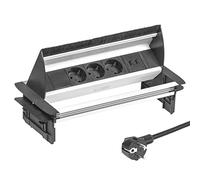 Elbe Inno Bloc Prise Escamotable 3 Prises Standard Allemand de Courant 2 USB Multiprise Encastrable avec Brosse à poussière au Plan de Travail pour Cuisine Bureau Chambre, EL4403U