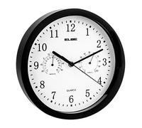 Elbe RP-1005-N Horloge Murale avec Thermomètre et Hygromètre, Cadran Blanc et Chiffres Noirs, 25 cm de Diamètre
