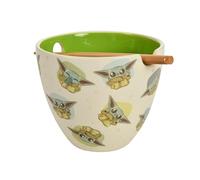 Elbenwald Bol à ramen avec baguettes - Star Wars The Mandalorian Grogu - Idée cadeau - Bol en céramique - 550 ml - Set de bols en céramique - Bambou - Blanc
