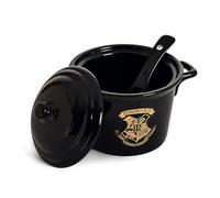Elbenwald Harry Potter Bol avec cuillère Chaudron de Poudlard avec couvercle Hauteur 12 cm Cuillère 14,5 cm de long Noir avec accents dorés Céramique
