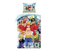 Elbenwald Parure de Lit Réversible Anime pour Fans de One Piece avec Motif Ruffy & Crew - pour Hommes Femmes Unisexe - Couette 135 x 200 cm et Oreiller 80 x 80 cm - Coton - Multicolore