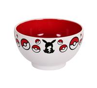 Elbenwald Pokemon Petit déjeuner - Bol à céréales avec Motif Pikachu et Pokéballs - 600 ML - 8 cm de Hauteur - Ø 13 cm - Céramique - Blanc Rouge