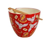 Elbenwald Ramen Bol avec baguettes - Symboles magiques Harry Potter - Idée cadeau - Bol en céramique - 550 ml - Set de bols en céramique bambou - Rouge