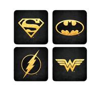 Elbenwald Set de 4 sous-Verres avec Design du Logo de DC Comics - Idée Cadeau - sous-Verres carrés - pour Tous Types de Tasses - Multicolore - Liège, Plastique