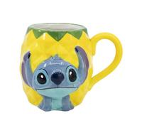 Elbenwald tasse en design 3D pour les fans de Lilo & Stitch - design ananas Stitch - 9,5 x 10,5 x 13 cm - 420 ml - céramique - jaune