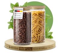 ElbFuchs® Bocaux en verre hermétiques 2x 2000 ml | Sans BPA & anti-mites - Pots de conservation avec couvercle en bois | Café, farine, pâtes & riz