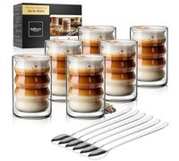 ElbFuchs® Set de tasse double paroi Latte Macchiato [6×400 ml] verres isothermes transparents avec cuillères | pour cappuccino, café & thé