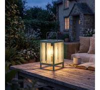 ELBLIGHT Lanterne solaire LED Lampe de jardin Lampe de table d'extérieur Blanc chaud Capteur crépusculaire IP44 Résistante aux intempéries Métal Verre véritable Balcon Terrasse Lampe suspendue