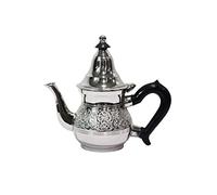 Eldina Théière marocaine en laiton plaqué argent 0,2 l avec tamis et poignée en plastique | Théière orientale 200 ml avec couvercle, argenté (200 ml)