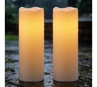 Eldnacele Lot de 2 grandes bougies solaires sans flamme vacillantes étanches à énergie solaire du crépuscule à l'aube - Bougies piliers LED en plastique blanc - Lanternes de jardin, camping