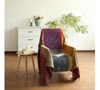 ele ELEOPTION Couverture Chenille Jacquard Glands Couverture de canapé Décorative pour lit Canapé Fauteuil Folk Tribal Pattern,220 × 250 CM/Rouge