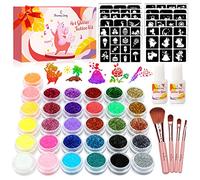 Eleanore's Diary Kit de Tatouage à Paillettes pour Filles, Kit Tatouages Temporaires Enfant avec 31 Paillettes Biodégradables,167 Pochoirs, 4 Pinceaux, 2 Colle, Cadeau d'anniversaire pour Enfant 3+