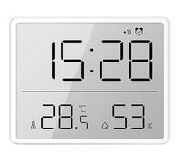 eleBite Thermomètre Hygromètre Numérique, Écran LCD, Affichage Horloge Calendrier, Dos Magnétique, Couleur Blanche