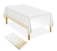 ELECLAND Nappe de Fête Blanche et Or Nappe en Plastique 137x274cm Couverture de Table de Confettis à Pois Doré Décorations de Couverture de Table de Fête Rectangulaire