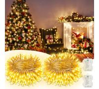 Electight Guirlande Lumineuse Extérieur 2x10M - 200 LEDs Blanc Chaud Imperméable IP44, Alimentation par Piles - Lot de 2 Rouleaux pour Décoration Jardin, Terrasse, Noël (Sans batterie)