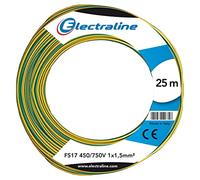 Electraline 13102 Câble Unipolaire FS17, Section 1 x 1.5 mm², Jaune/Vert, 25 m