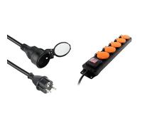 Electraline 200121 Prolongateur rallonge Professionnel étanche IP44, 5m Noir - Section 3G1,5 mm² & Zenitech Bloc étanche IP44 5 Prises 16A 2P+T avec clapets et Interrupteur - Câble HO5RRF 3G1 de 1,5m