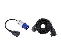 Electraline 20848043M Adaptateur pour caravanne, Bleu & Prolongateur 16A 2P+T HO5VV-F 3G1,5mm² Noir 5m