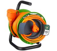 Electraline 208617 Rallonge Prolongateur Jardín 15 m avec enrouleur 16A - Section 2x1,5 mm² Orange/Vert