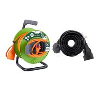 Electraline 20866138FG Rallonge Prolongateur Jardín 30 m avec enrouleur 16A - Section 2x1,5 mm² Orange/Vert & Zenitech Prolongateur 16A 2P+T HO5VV-F 3G1,5mm² Noir 5m