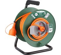 Electraline 20866139F Rallonge Prolongateur Jardín 50 M avec enrouleur 16A - Section 2x1,5 mm² Orange/Vert, Prise - Type C/EF - 2 Broches (EU)