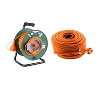 Electraline 20866139F Rallonge Prolongateur Jardín 50 M avec Enrouleur 16A - Section 2x1,5 mm² & Prolongateur 16A HO5VV-F 2X 1,5 2P sans Terre Orange 50m - Zenitech
