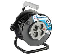 Electraline 20867018F Rallonge Prolongateur électrique 25 m avec enrouleur 4 Prises 16 A section 3G1,5 mm² Gris