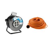 Electraline 20867019F Rallonge Prolongateur électrique 50 m avec enrouleur 4 Prises 16 A section 3G1,5 mm² Gris & Prolongateur Jardin 16A HO5VV-F 3G1,5 2P+Terre 50m - Orange - Zenitech