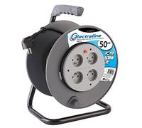 Electraline 20867019F Rallonge Prolongateur électrique 50 m avec enrouleur 4 Prises 16 A section 3G1,5 mm² Gris