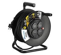 Electraline 208678 Enrouleur Electrique Professionnel 40M pour Chantier Prises IP44 avec Guide pour Le câble, Platine Fixe et poignée Ergonomique, Noir
