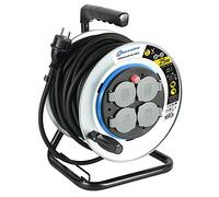Electraline 208682 Enrouleur Electrique Professionnel 25M pour Chantier en Métal 4 Prises IP44 avec Guide, Platine Fixe et poignée Ergonomique, Câble en Caoutchouc H07RN-F 3G1.5