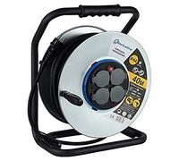 Electraline 208685 Enrouleur electrique professionnel water proof IP44 cåble 40m en caoutchouc 3G2.5m㎡ pour chantier en Métal 4 Prises avec guide pour Le câble, Noir