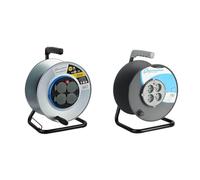 Electraline 208686 Enrouleur Electrique professionnel pour chantier en Métal 4 prises IP44 étanche & 2085912UI Enrouleur Bricolage VIDE (capacité 50m), Noir